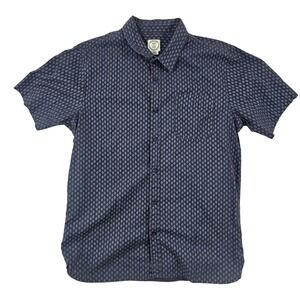 Voyager Mens Large Short Sleeve Button Down Shirt Navy Geometric Print Pocket